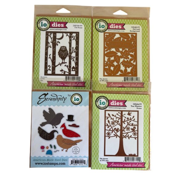 Set Of 4 IO Stamps Craft Dies - Owl Frame Fall Leaf Tree Window & Serendipity Se - Picture 2 of 12